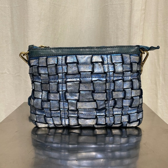 Blue Metallic Leather Woven Campomaggi Bag